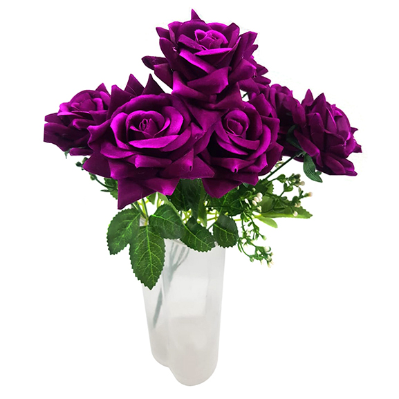 Artificial Purple Velvet Rose Bouquet with 7 Branches