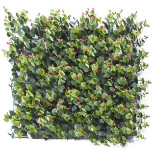 Beautiful UV Protected Artificial Vertical Garden Mat with Green Leaves and Red Bud(50X50 cm)