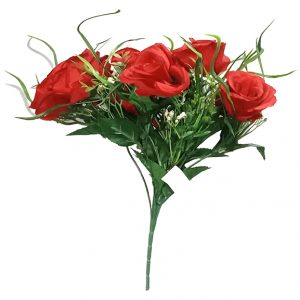 Artificial Red Rose Flower With 12 Head For Decoration