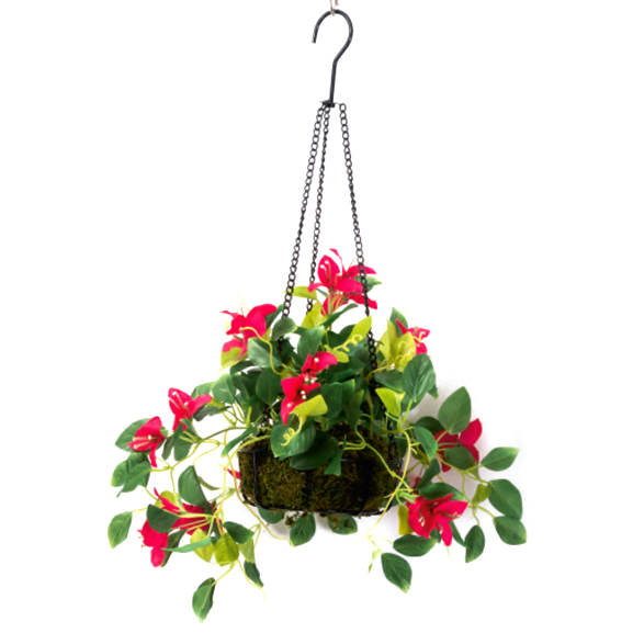 Pink Bougainvillea Artificial Flower Hanging in Metal Pot