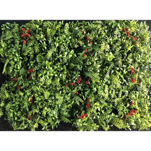 Non UV Artificial Vertical Garden Mat Mixed with Green Leaves and Red Flower (40 X 60 cm)