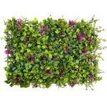 Non UV Artificial Green Leaves With Pink Flower Vertical Garden Mat (40X60 cm)