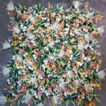 UV Protected Artificial Vertical Garden Mat with Multi color Leaves and bush flower (50 X 50 cm)
