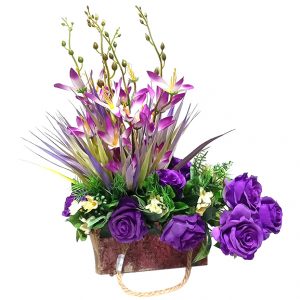 Artificial Purple Rose and Orchid Mixed Arrangement