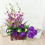 Artificial Purple Rose and Orchid Mixed Arrangement (45cm) - Image 4