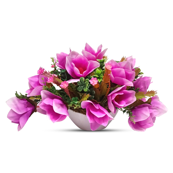 Artificial Lily Flower Arrangement with Pot for Decoration