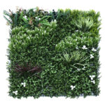 UV Coated Artificial Vertical Garden Mat with Green Plant and White Flower (100 x 100 cm)